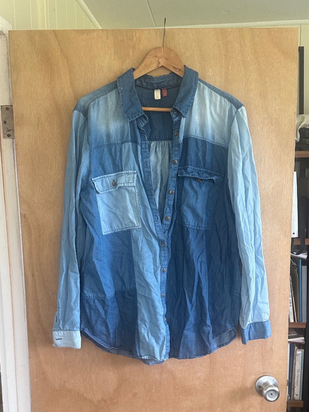 Pilcro Patchwork Denim Button Down Shirt Oversized XL